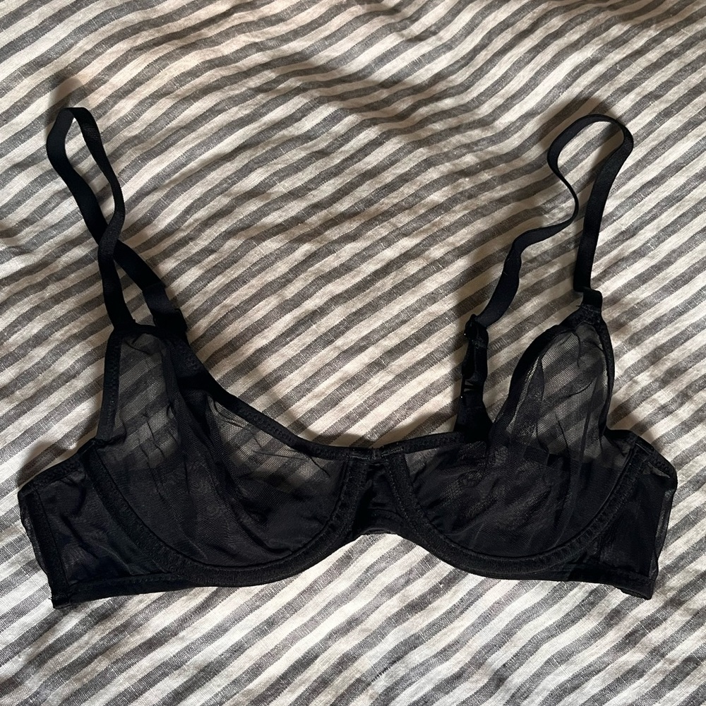 SKIMS Ultra Fine Sheer Mesh Underwire Scoop Demi Bra Black 34A